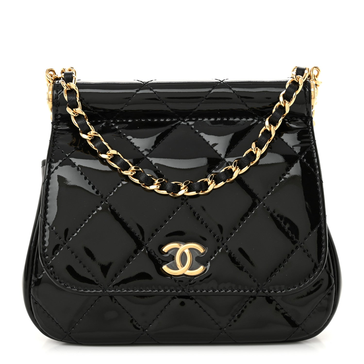 Chanel Patent Quilted Frame Clutch Flap With Chain Black 1 of 11