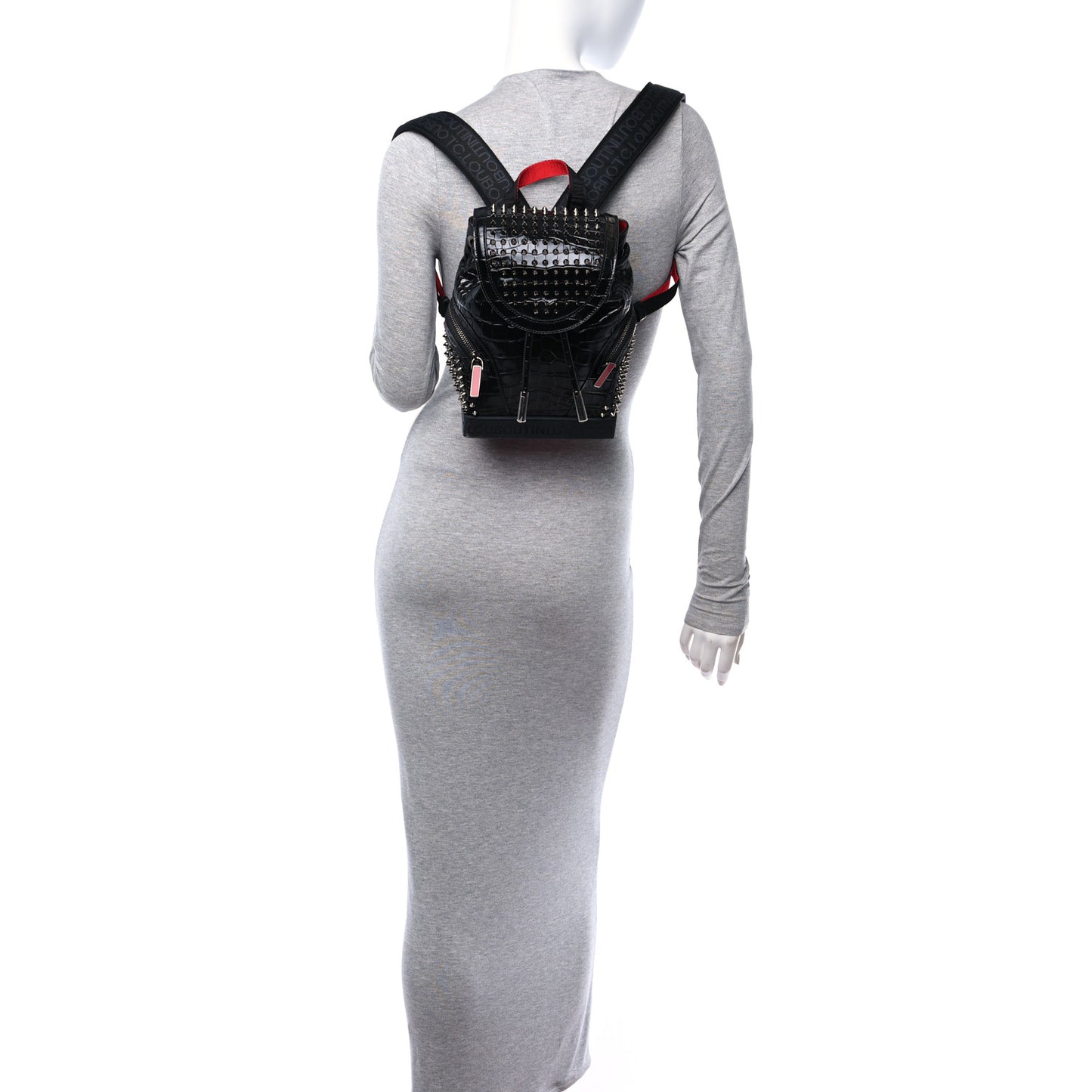 Calfskin Alligator Embossed Spiked Small Explorafunk Backpack Black