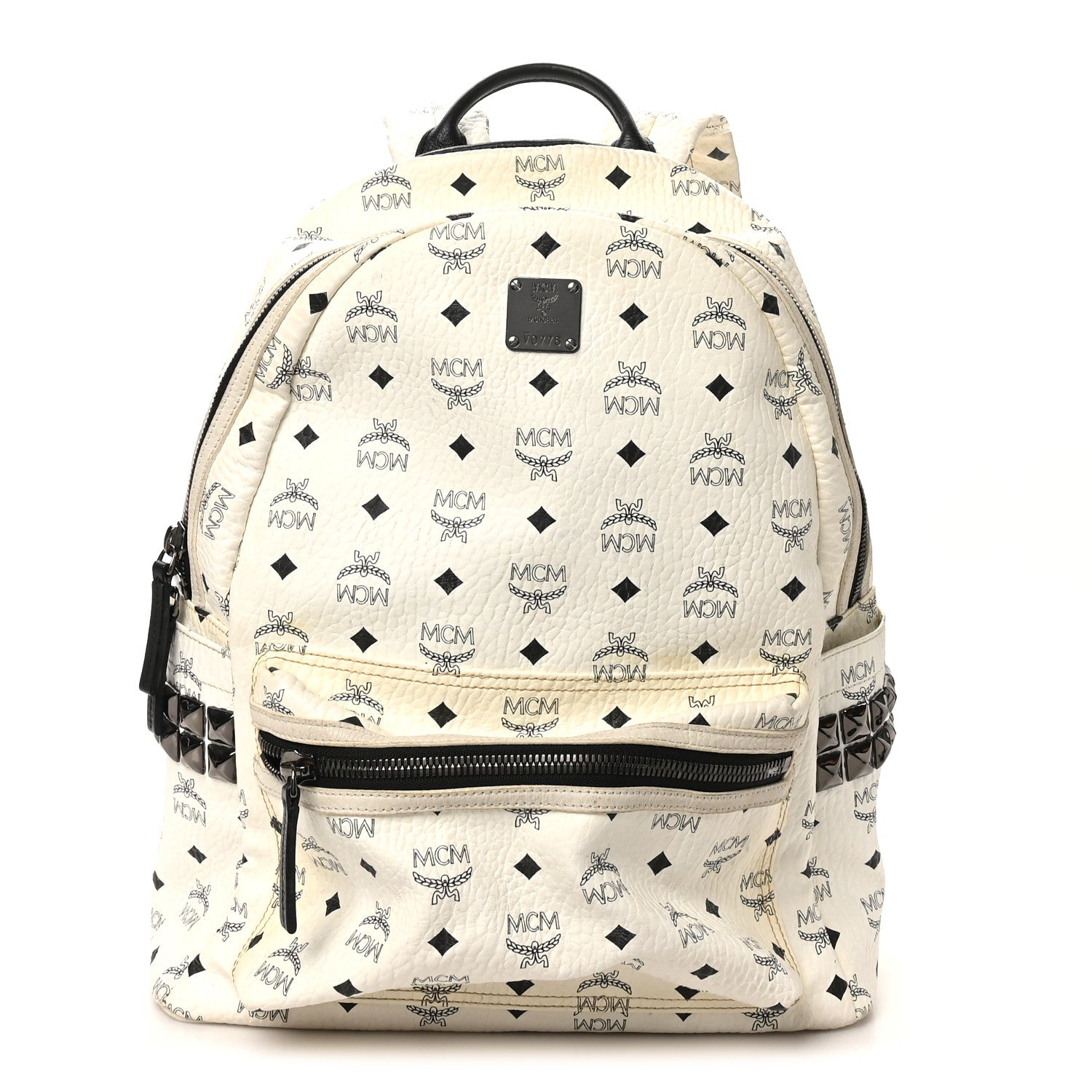 MCM Visetos Medium Side Studs Stark Backpack White 1773523