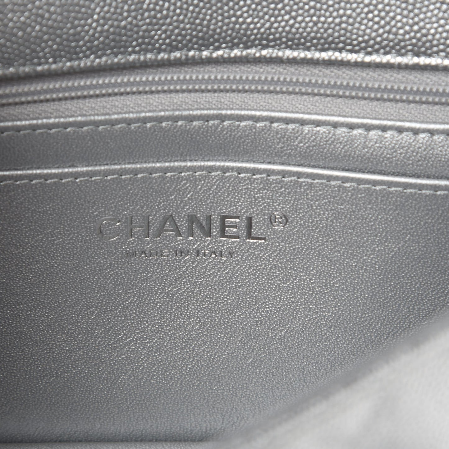 Metallic Caviar Quilted Mini Top Handle Rectangular Flap Silver