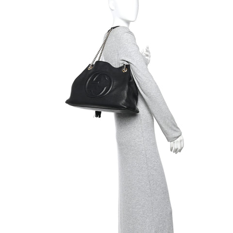 Pebbled Calfskin Medium Soho Chain Shoulder Bag Black
