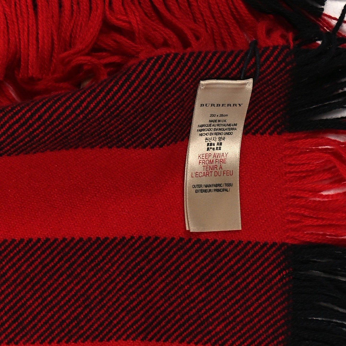 Wool Half Mega Check Fringe Scarf Military Red