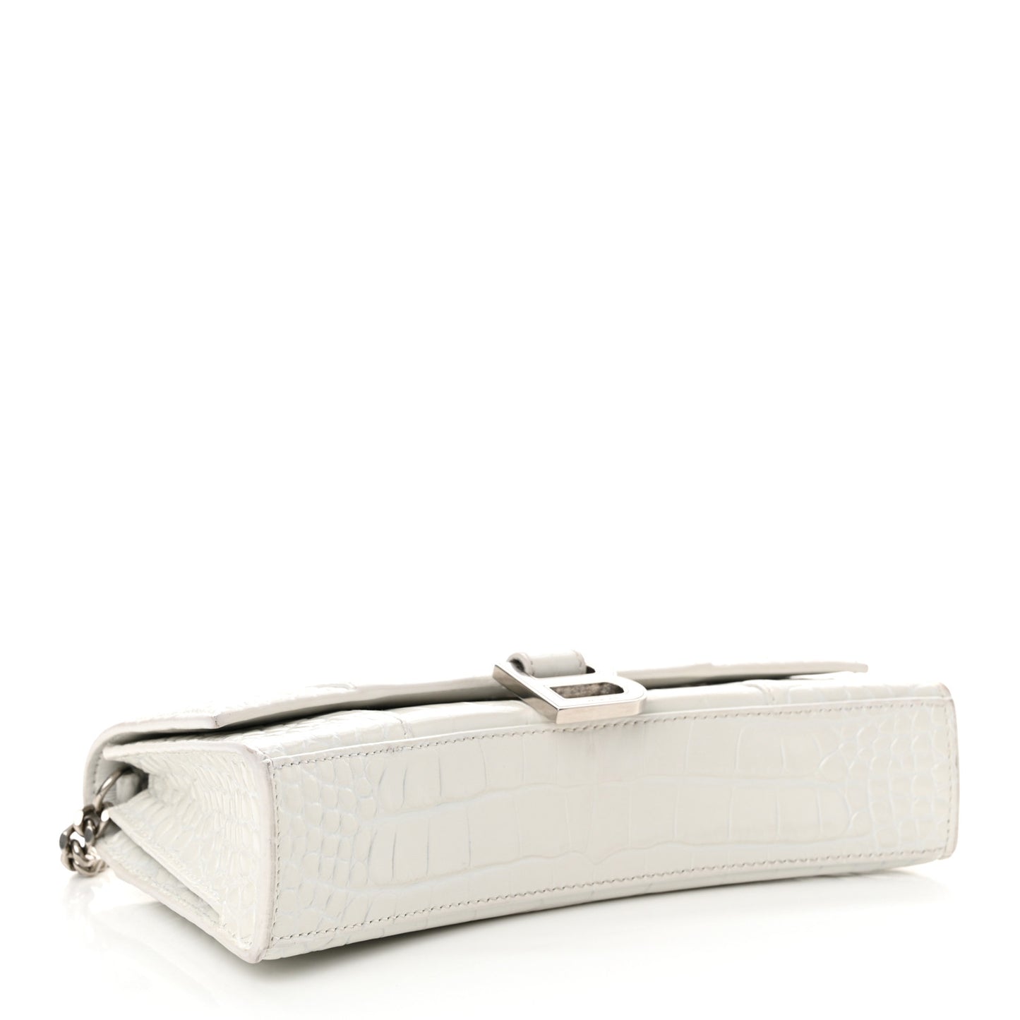 Shiny Calfskin Crocodile Embossed Small Hourglass Evening Chain Bag White