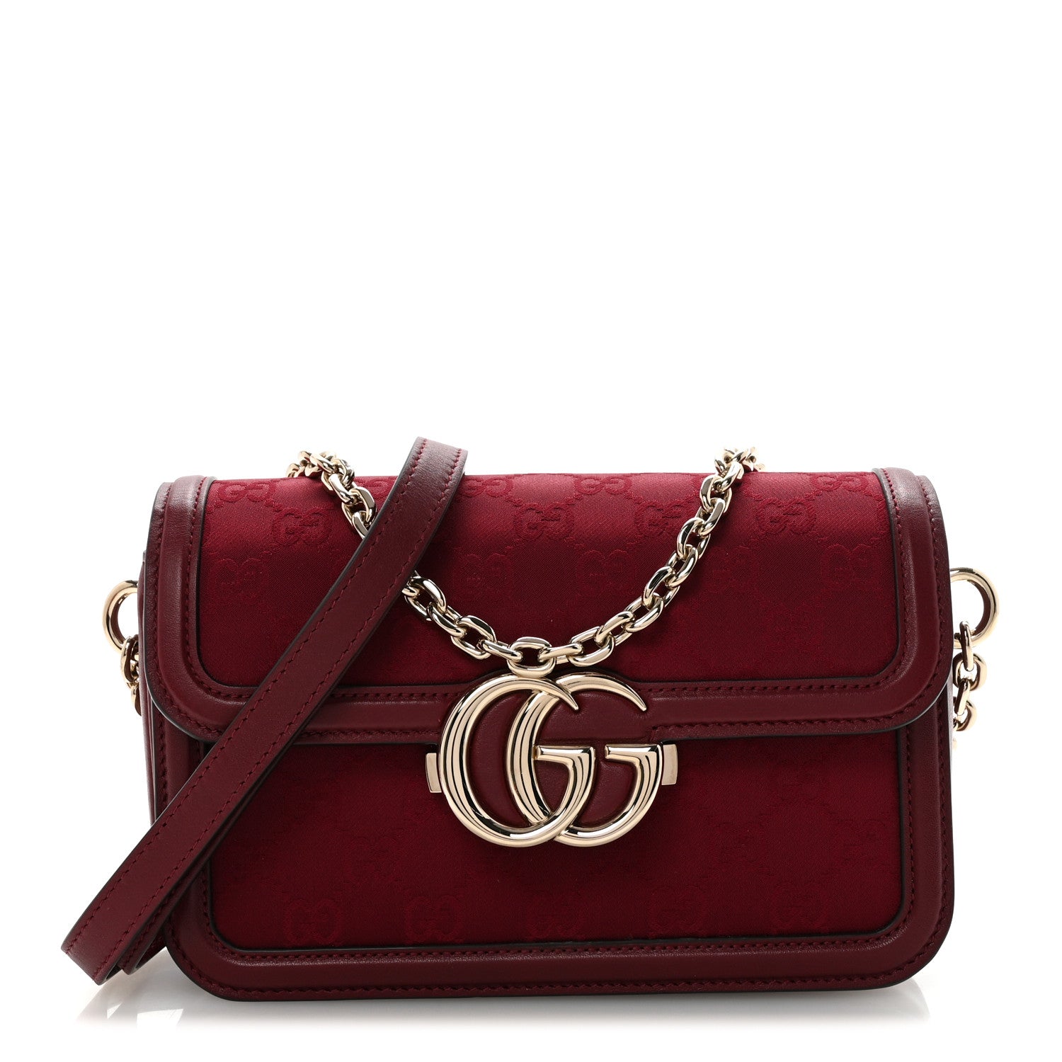 Gucci Crepe Wool Silk GG Monogram Go Small Shoulder Bag Rosso