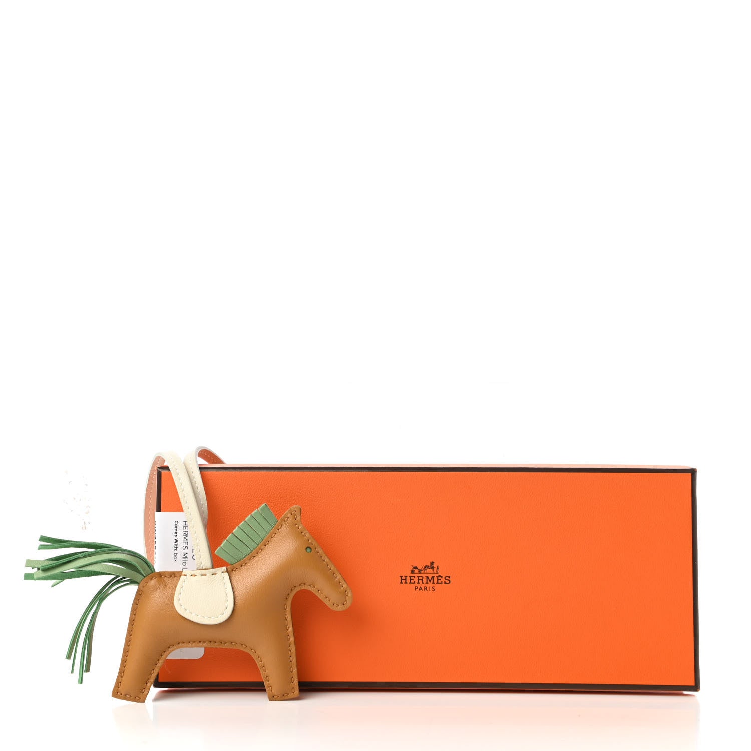 Hermes Milo Lambskin Grigri Rodeo Horse Bag Charm PM Sesame Vert Criquet Craie 4 of 4