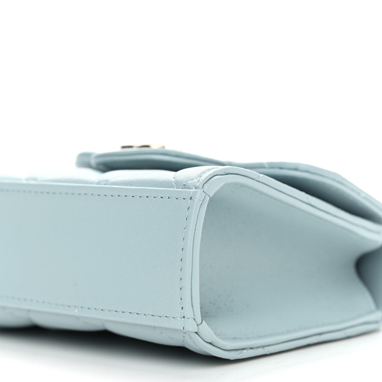 Lambskin Quilted Top Handle Flap Clutch With Chain Light Blue