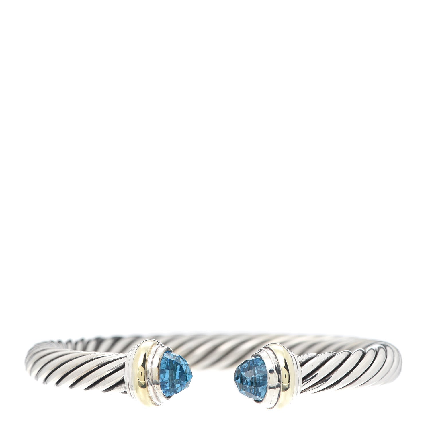 David Yurman Sterling Silver 14K Yellow Gold Blue Topaz 7mm Cable Classics Bracelet 1 of 5