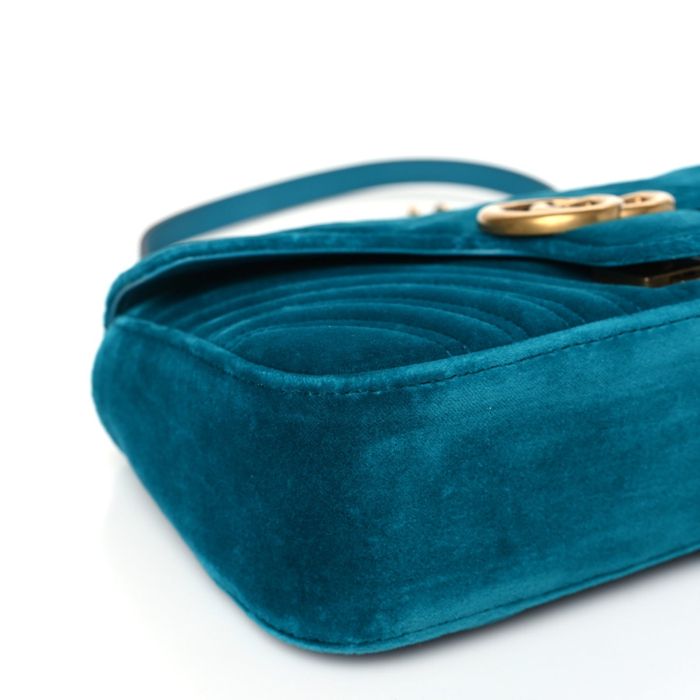Velvet Matelasse Small GG Marmont Shoulder Bag Pavone Cyan