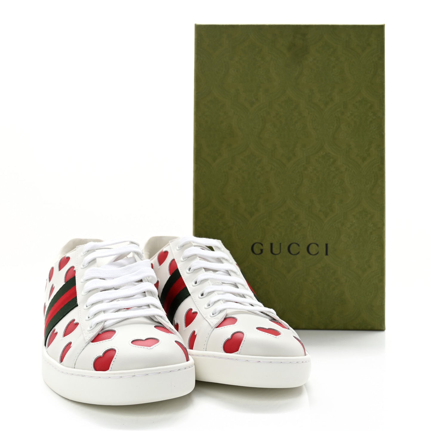 Calfskin Miro Soft Web Heart Cut Out Womens Ace Sneakers 41 White Light Hibiscus Red New Shamarock
