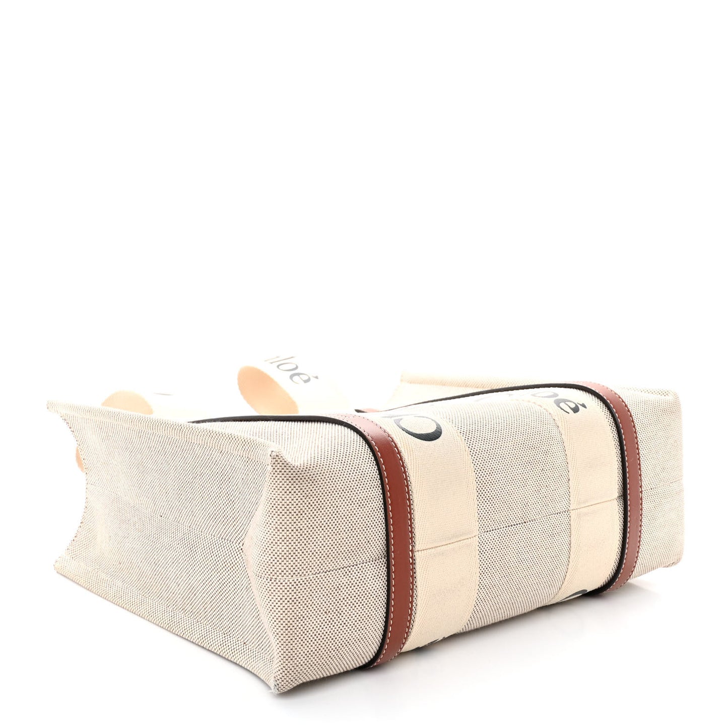 Cotton Calfskin Medium Woody Ribbon Tote White Brown