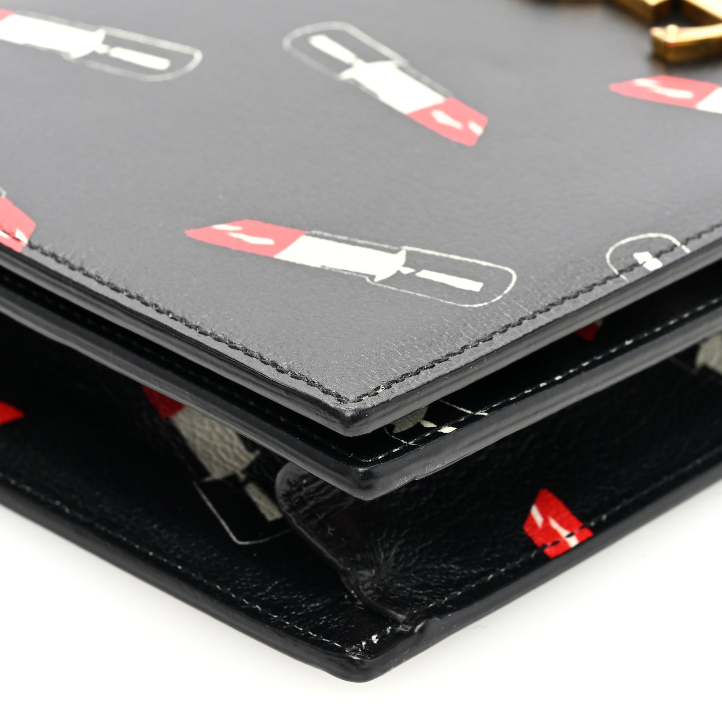 Calfskin Lipstick Print Classic Monogram Kate Clutch Black