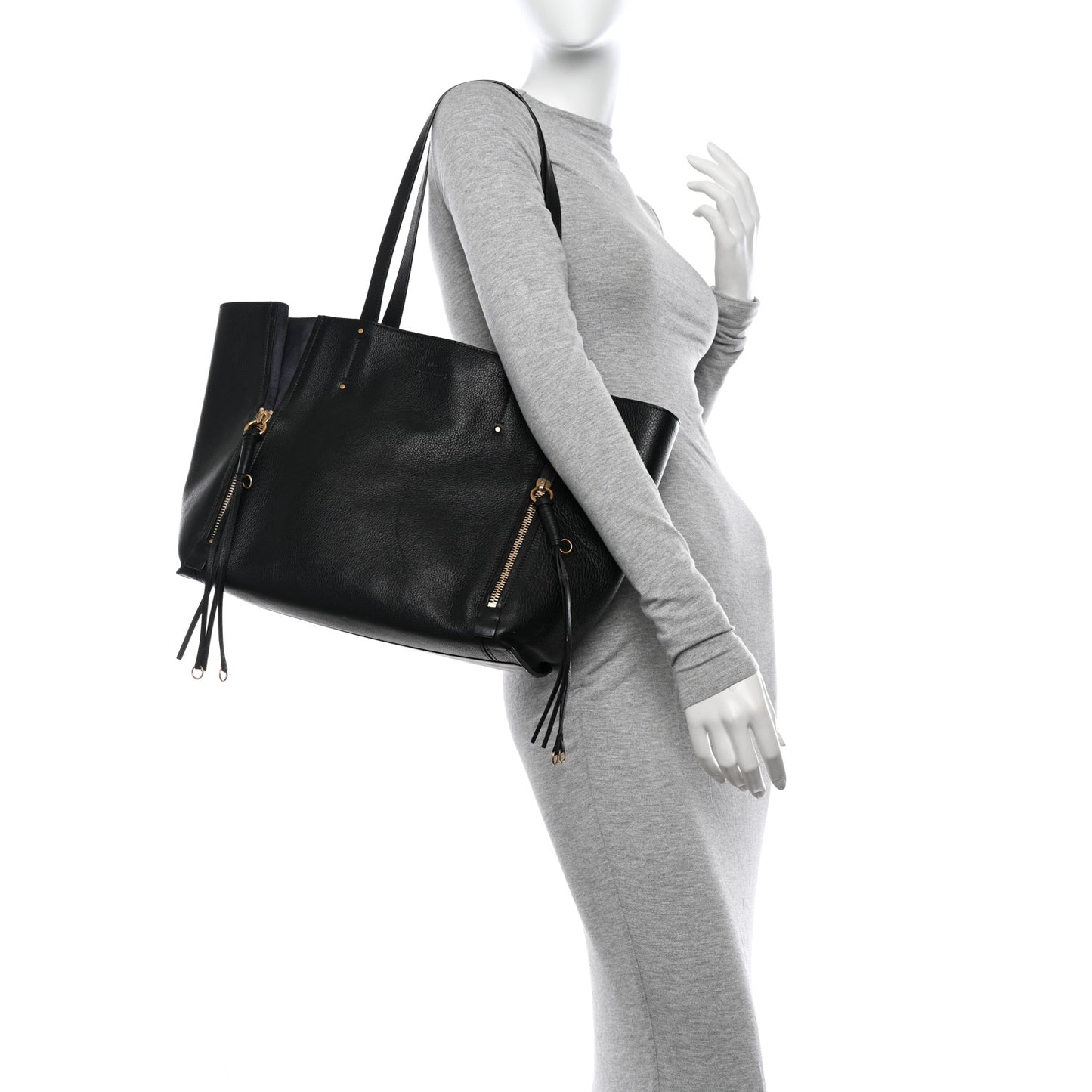 Smooth Calfskin Medium Milo Shopping Tote Black