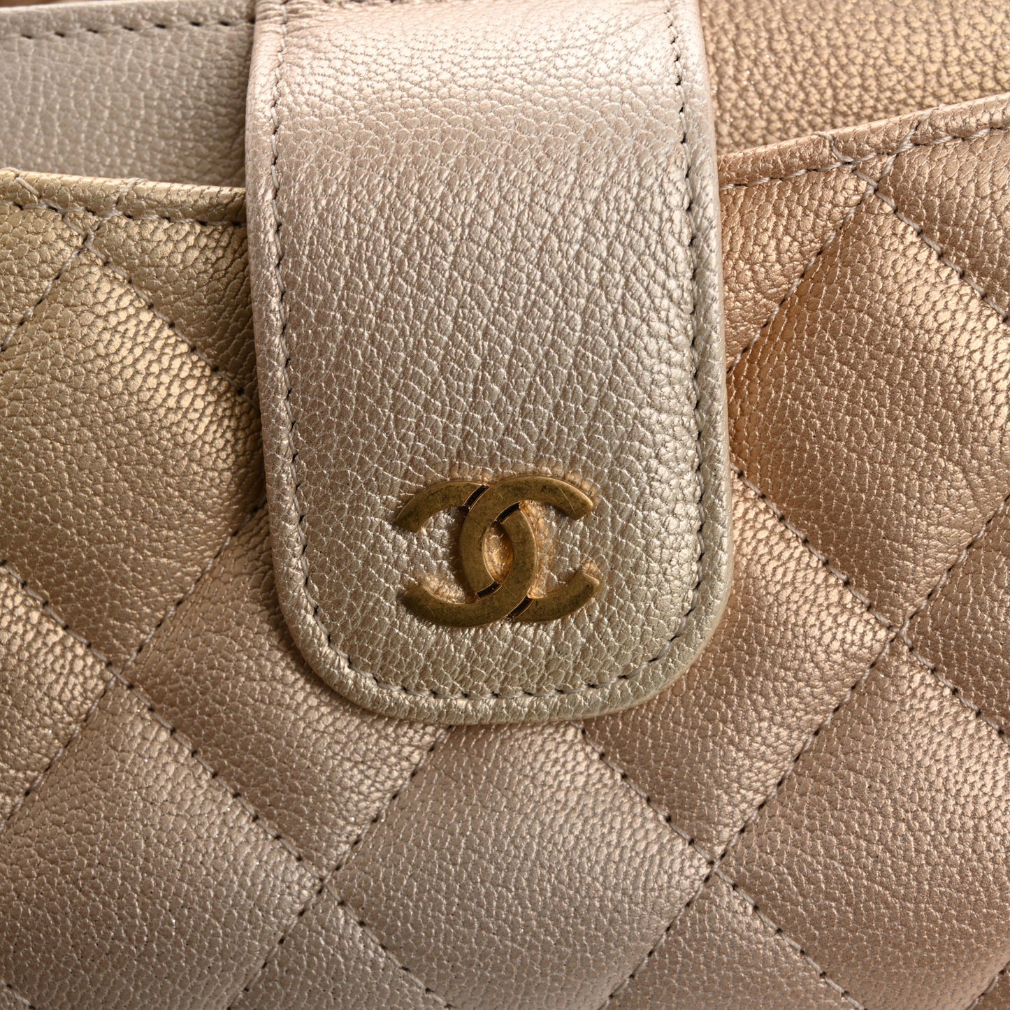 Metallic Goatskin Quilted Phone Holder Wallet on Removable Chain Gold