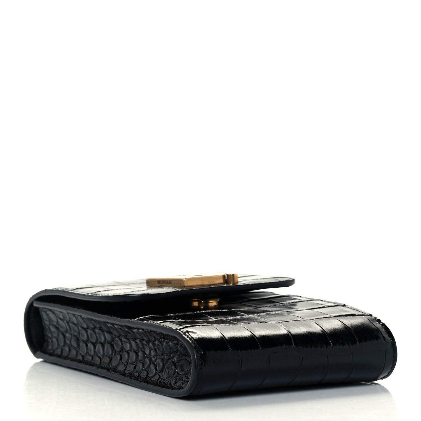 Shiny Calfskin Crocodile Embossed B Phone Holder Black