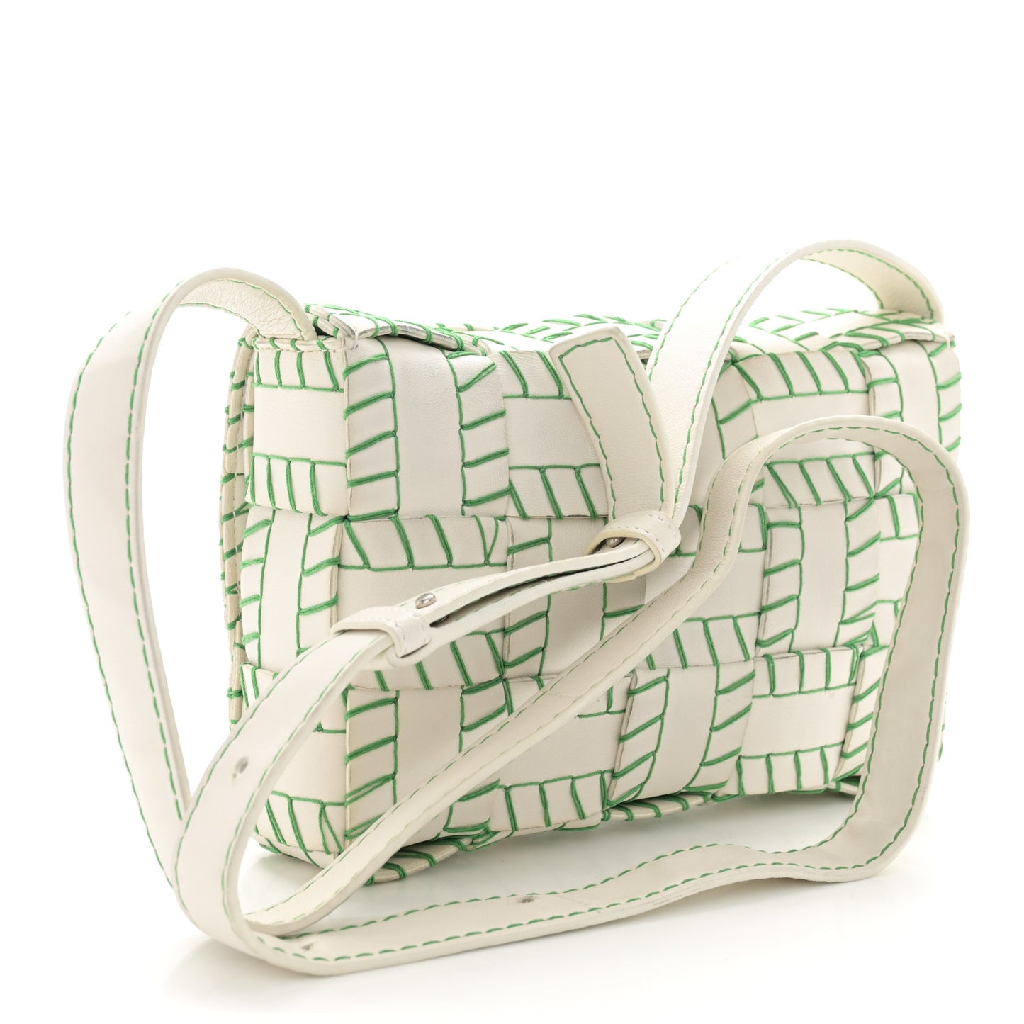 Lambskin Maxi Intreccio Overlock Stitched Cassette Crossbody Bag White Parakeet