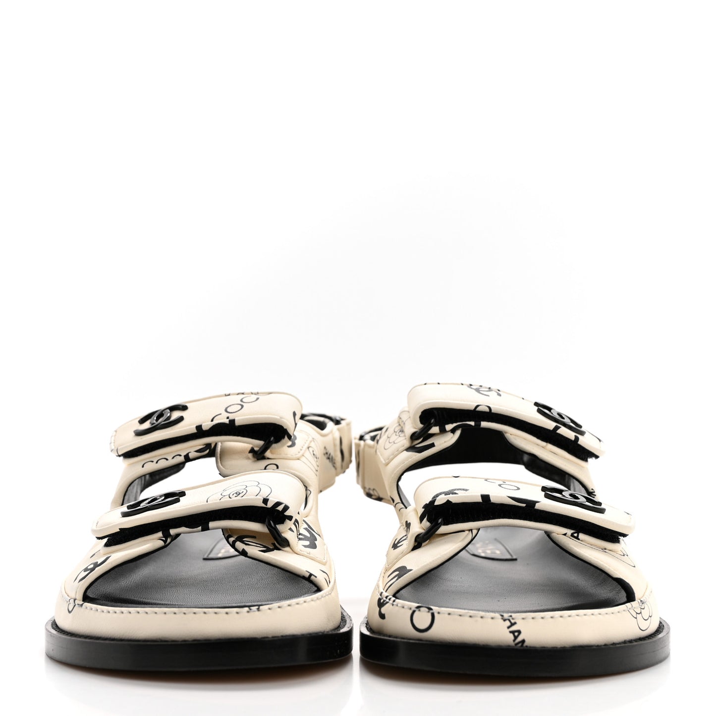 Lambskin Printed CC Velcro Dad Sandals 37.5 White Black