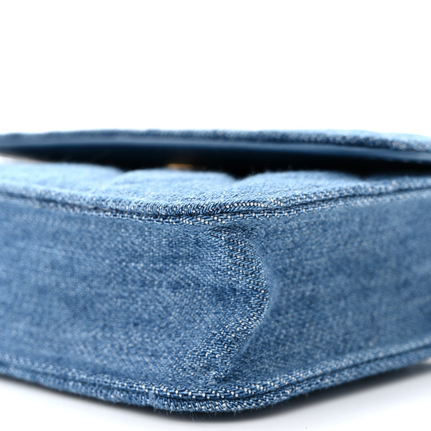 Denim Quilted CC Pearl Crush Clutch With Chain Blue