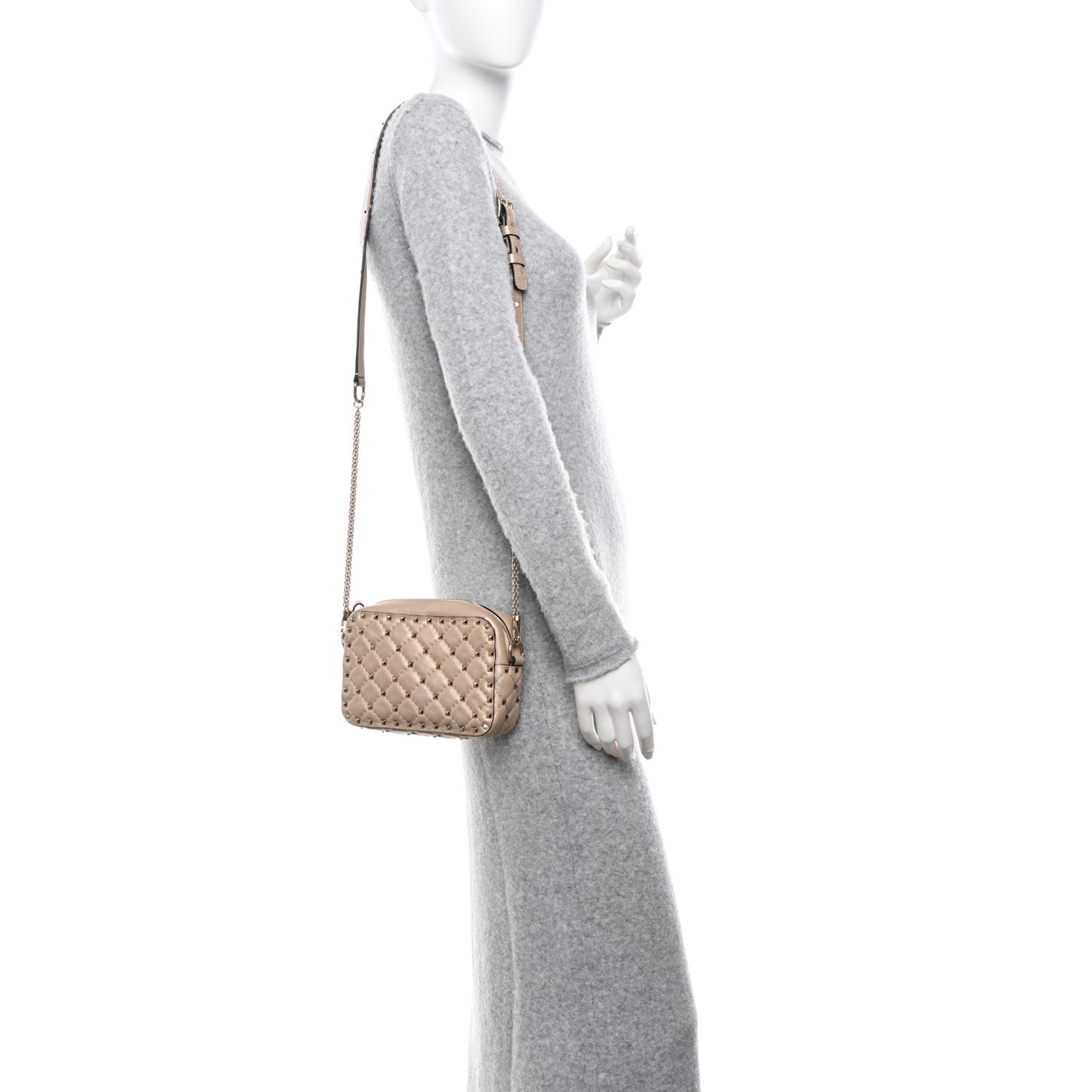 Metallic Nappa Rockstud Spike Camera Crossbody Bag Skin