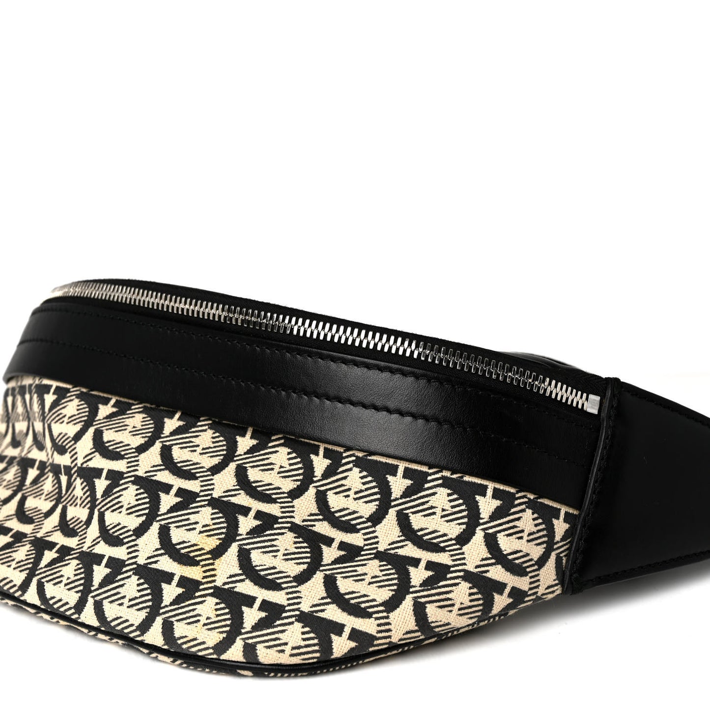 Gancini Monogram Calfskin Waist Bag Black Beige