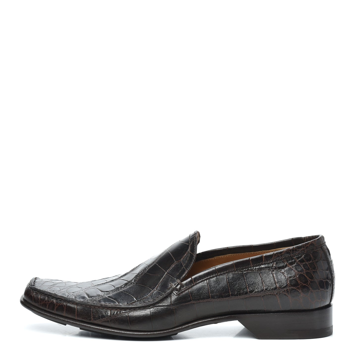 Calfskin Crocodile Embossed Mens Loafers 8 Brown