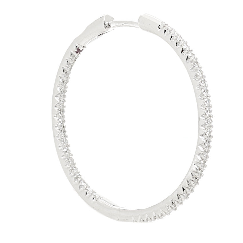18K White Gold Diamond 30mm Micropave Hoop Earrings