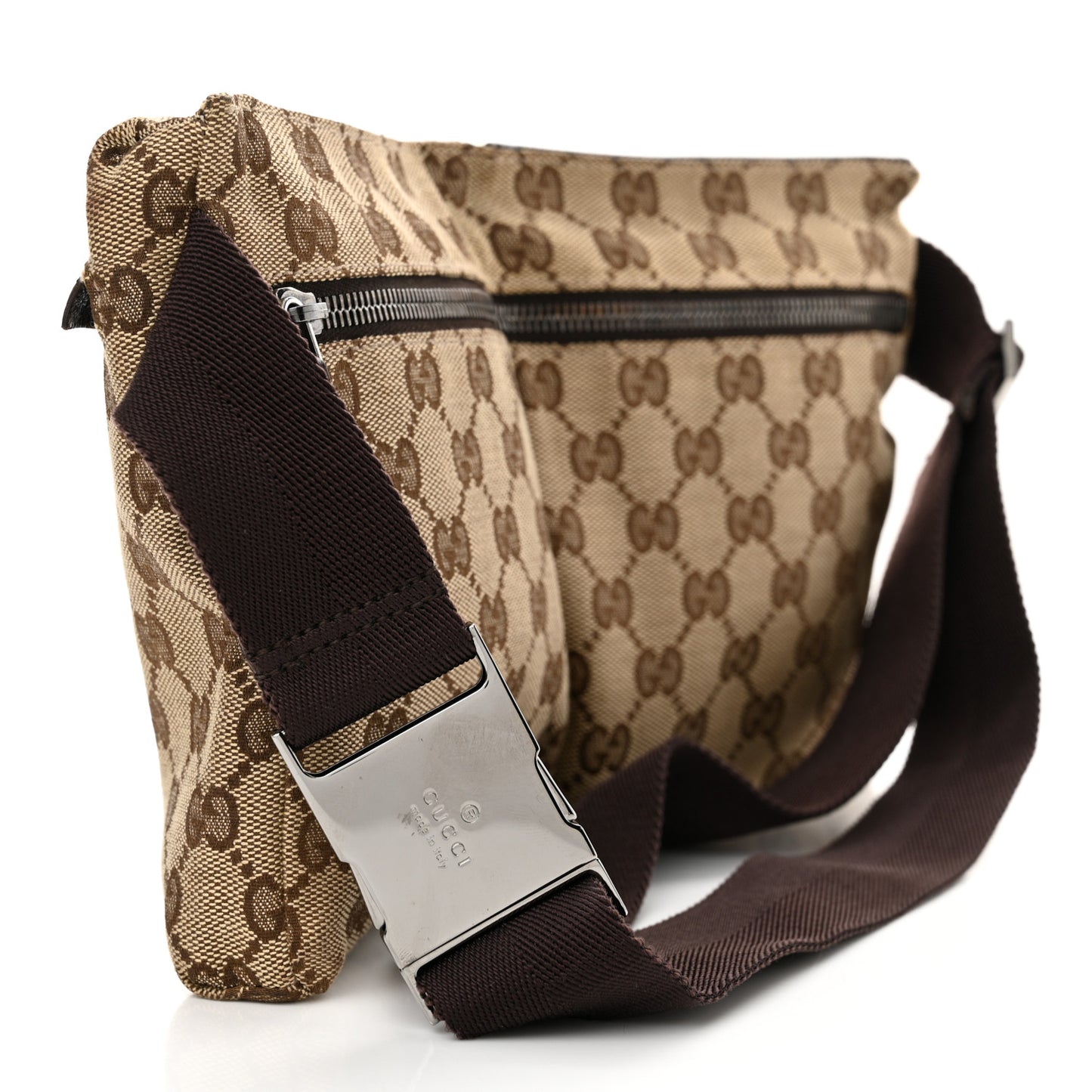 GG Monogram Double Pocket Belt Bag Dark Brown