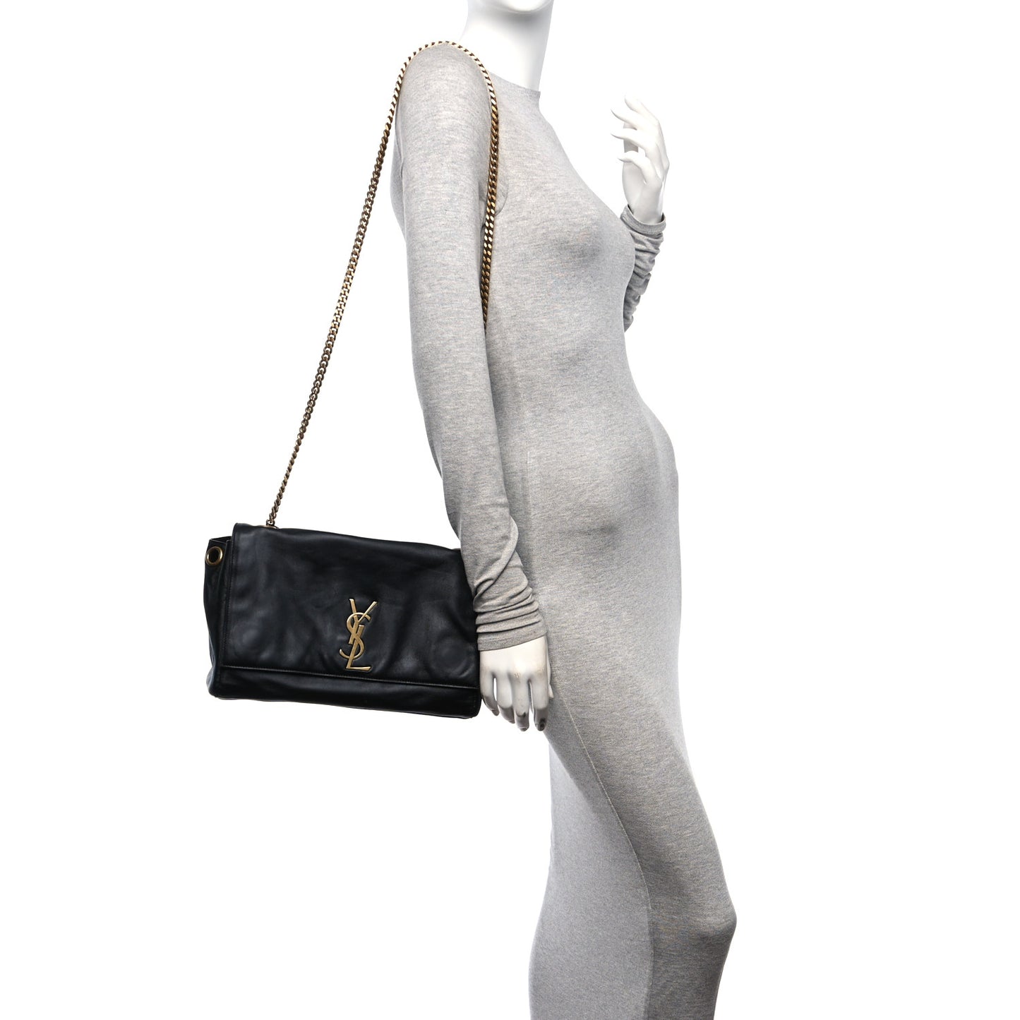 Smooth Calfskin Suede Medium Reversible Monogram Kate Satchel Black
