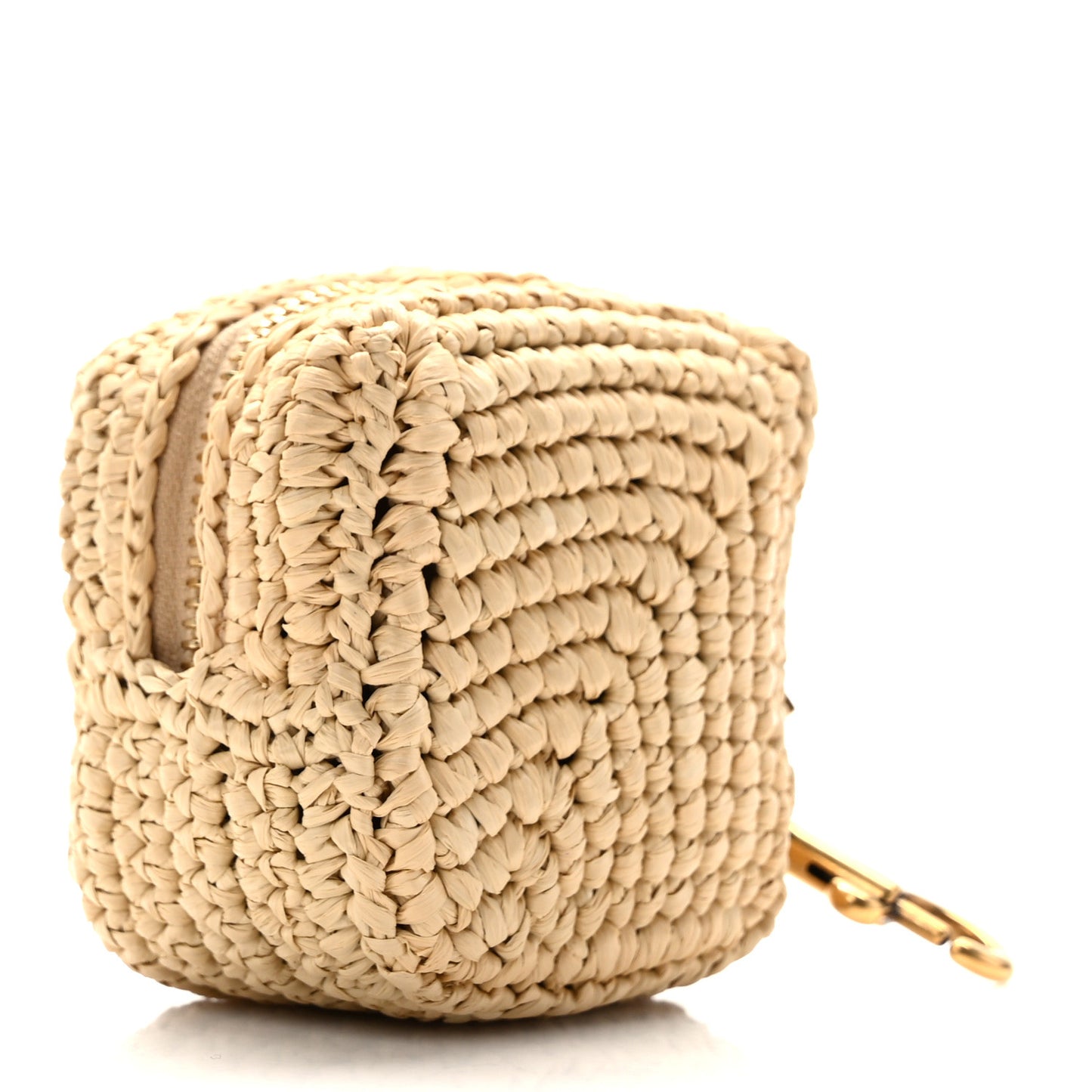 Raffia Jaime Cube Charm Keychain Natural Beige