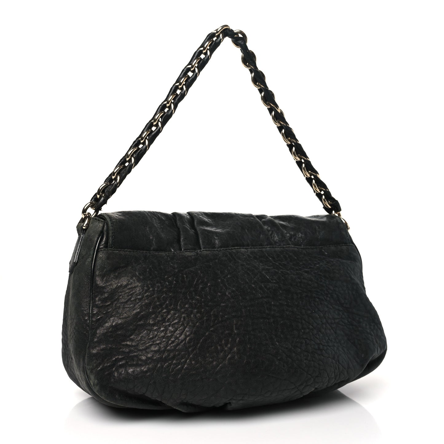 Crinkled Lambskin Mia Shoulder Flap Black