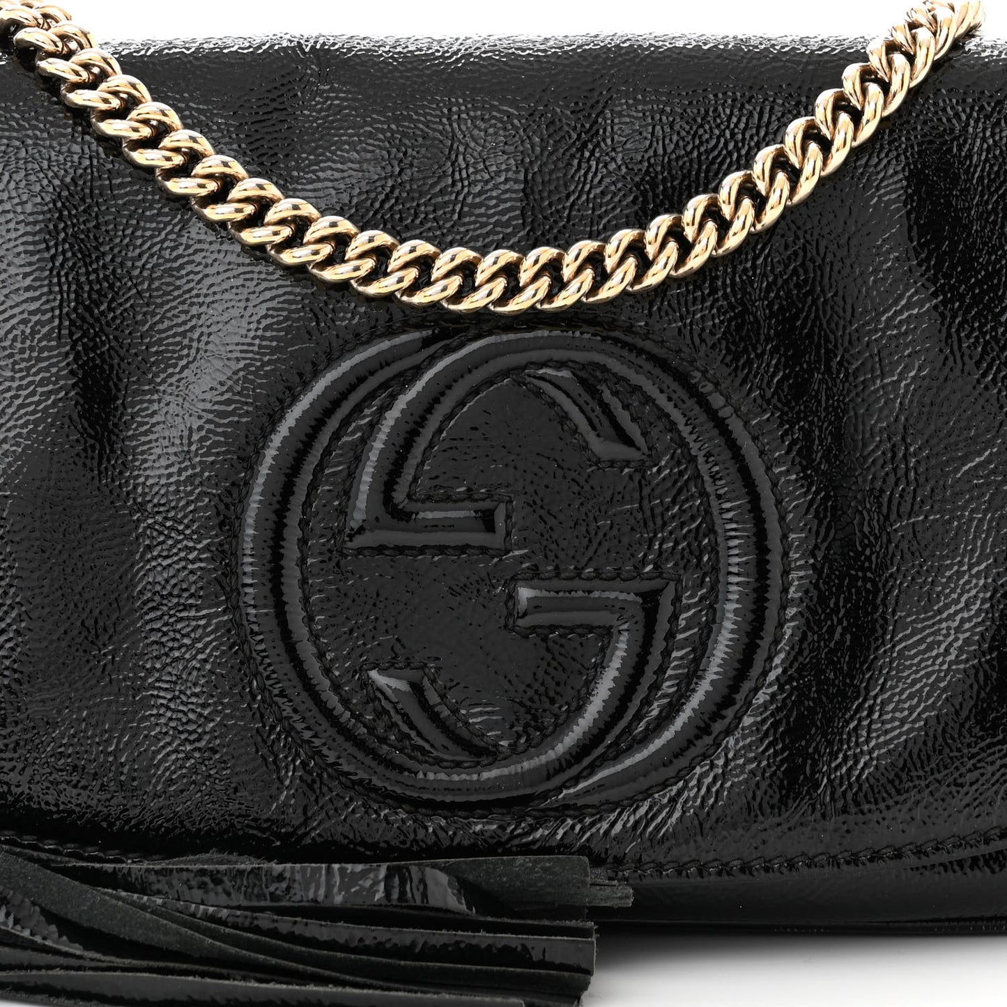 Patent Medium Soho Flap Crossbody Black