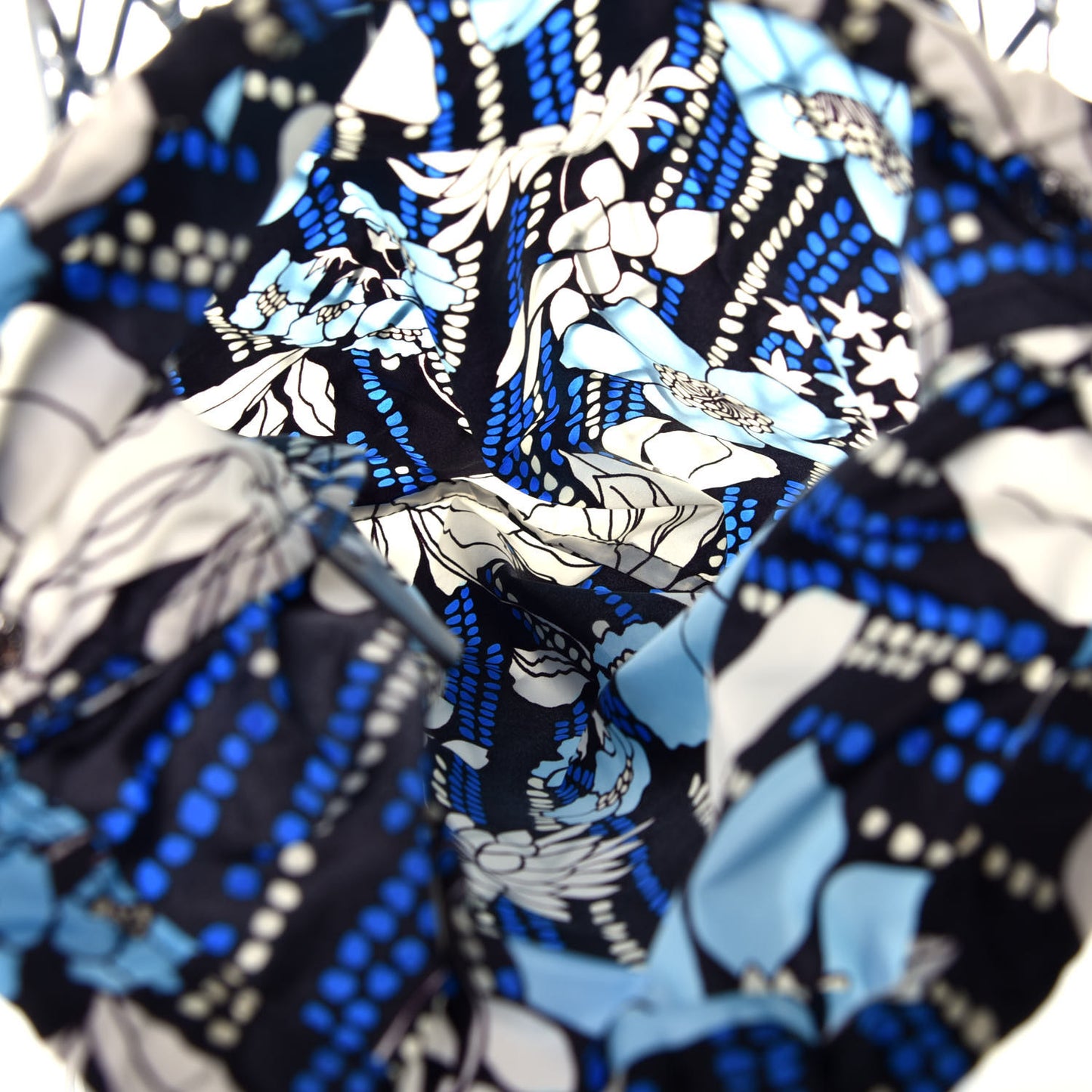 Nylon Floral Print Net Tote Silver Blue