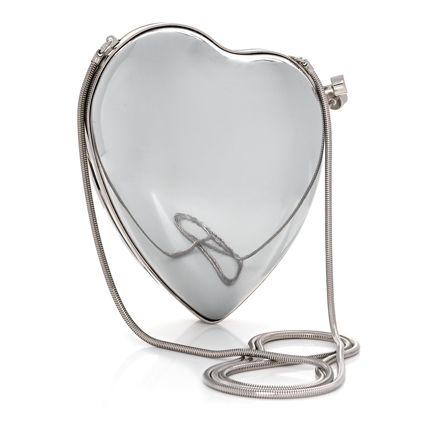 Mirror Vinyl Heart Monogram Love Box Crossbody Silver