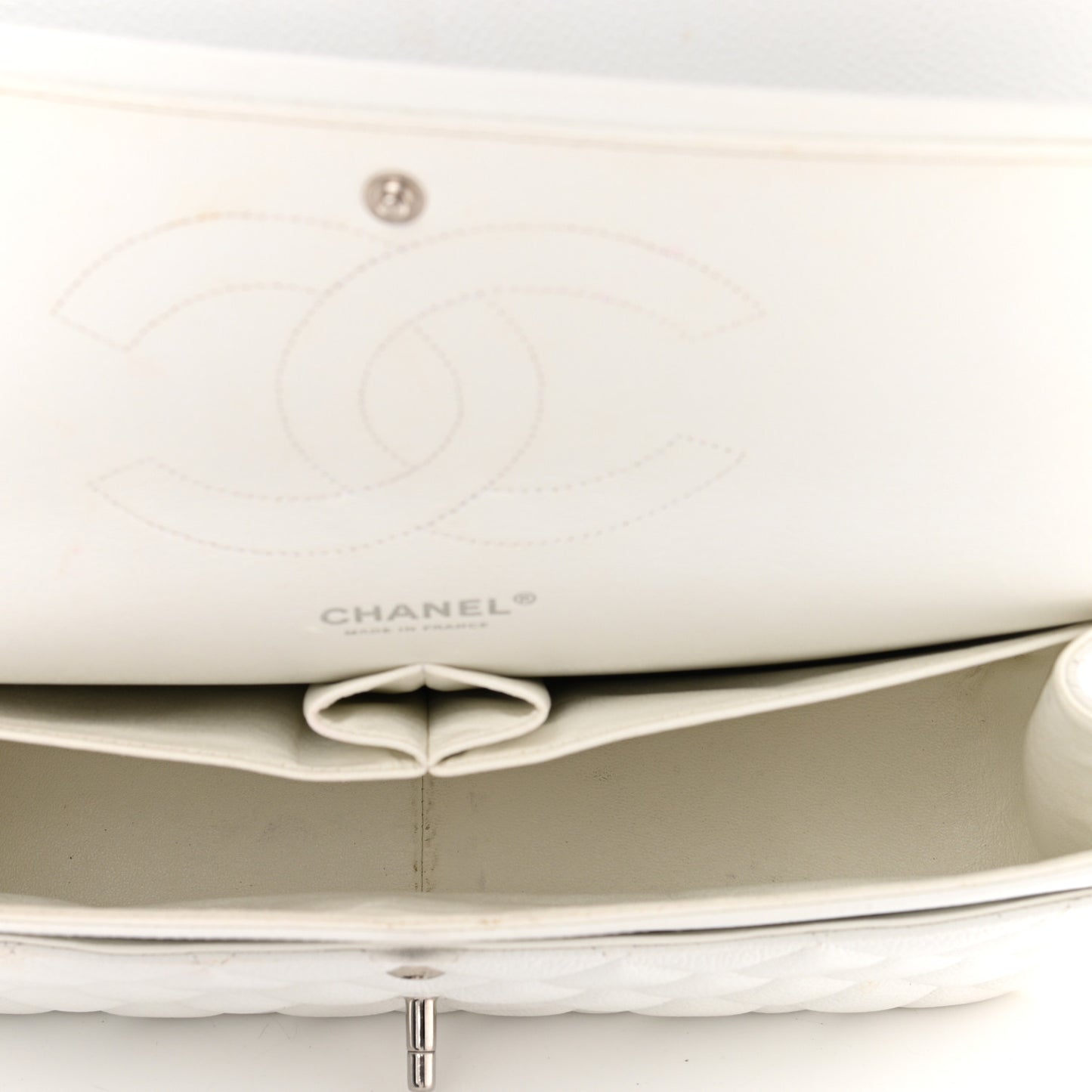 Caviar Quilted Jumbo Double Flap White