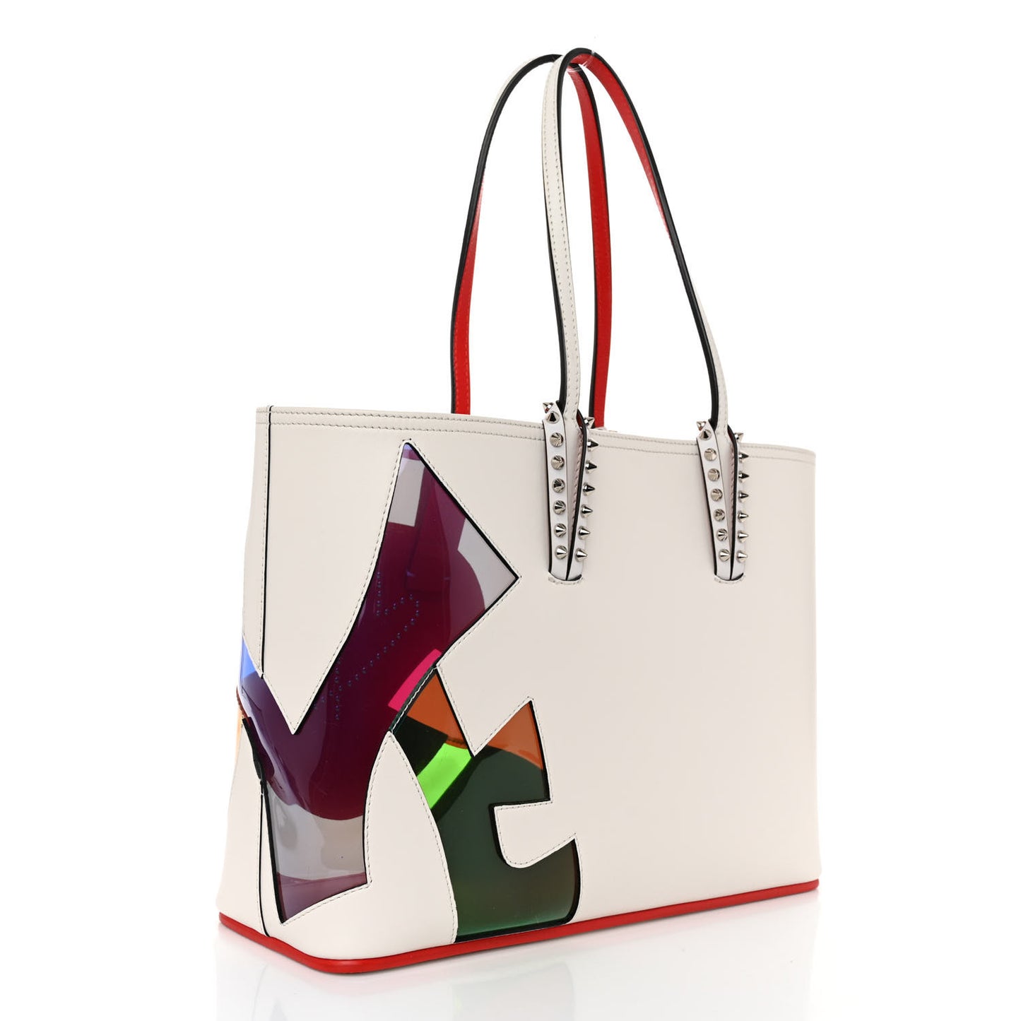 Calfskin PVC Love Spikes East West Cabata Tote Latte Multicolor