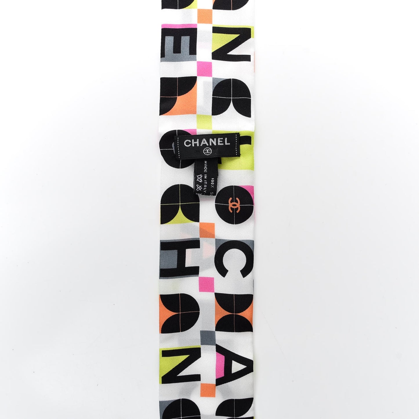 Silk Logo Slim Bandeau Scarf White Black Orange
