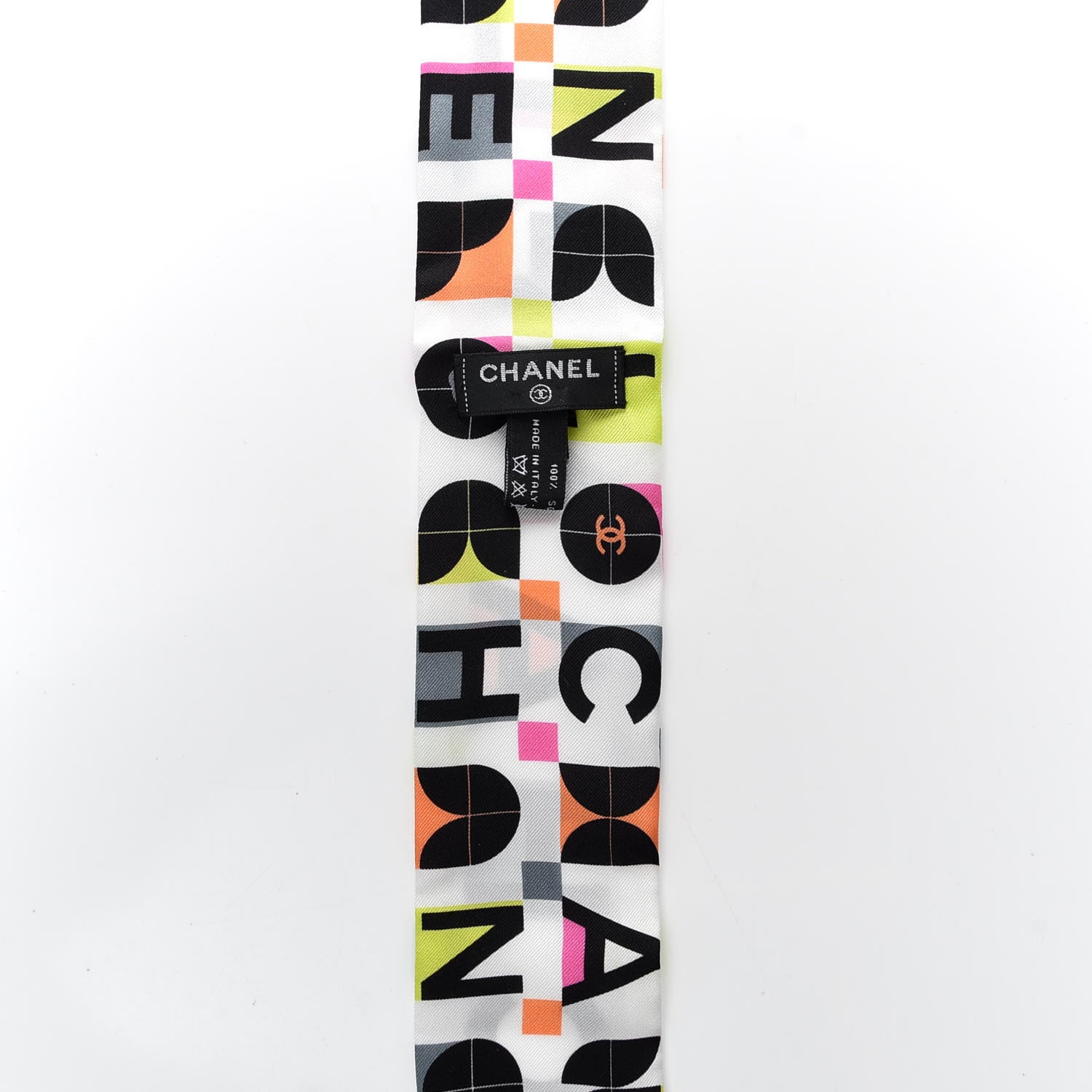 Chanel Silk Logo Slim Bandeau Scarf White Black Orange 2 of 3