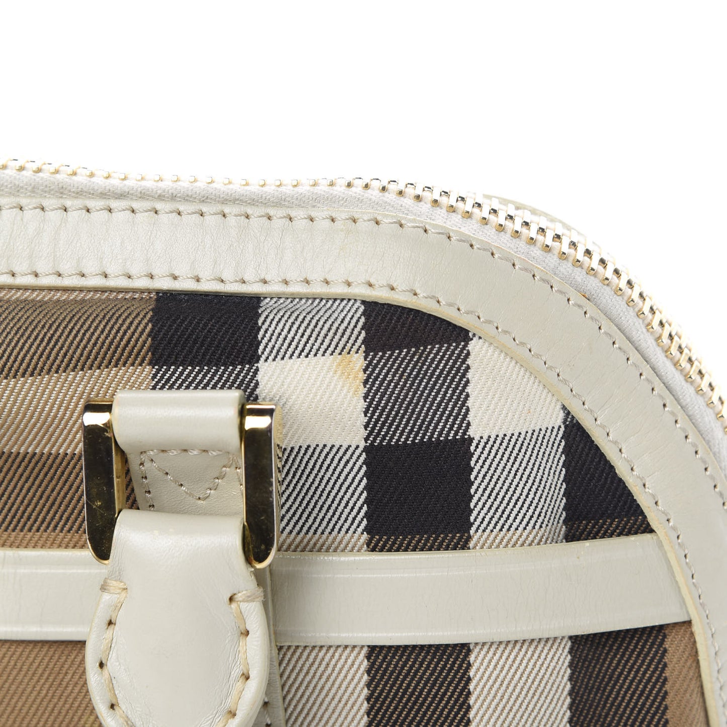 House Check Bridle Calfskin Small Orchard Bowling Bag White
