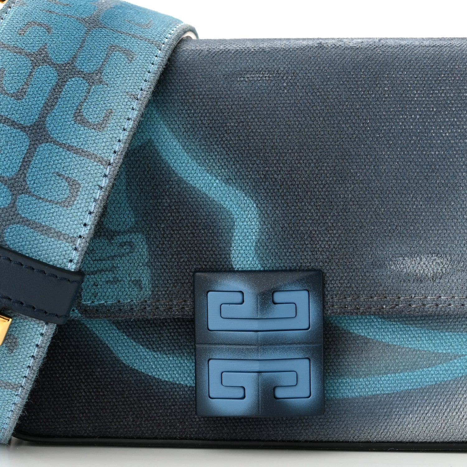 Givenchy x Chito Graffiti Effect Canvas Leather Small 4G Shoulder Bag Steel Blue 7 of 9
