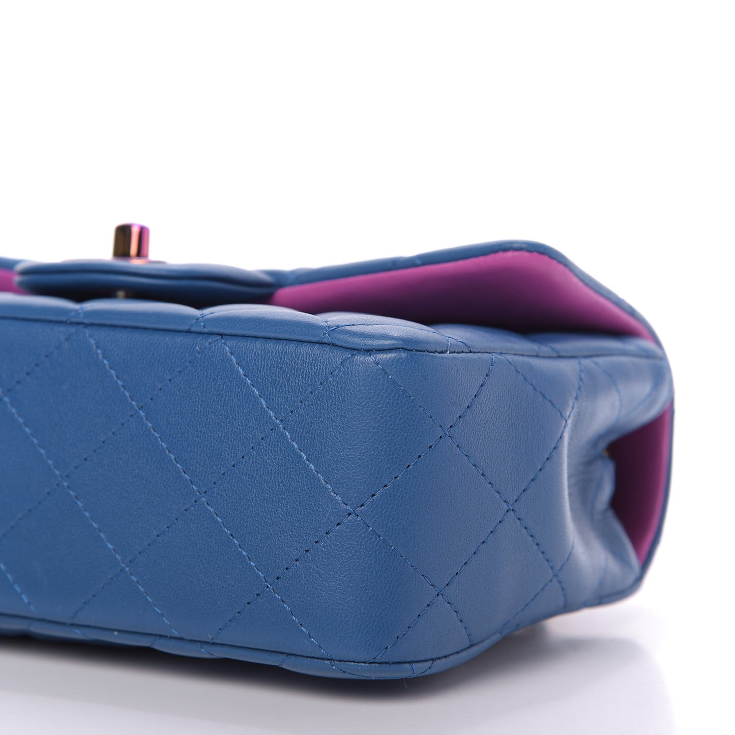 Lambskin Quilted Mini Rectangular Flap Blue Purple