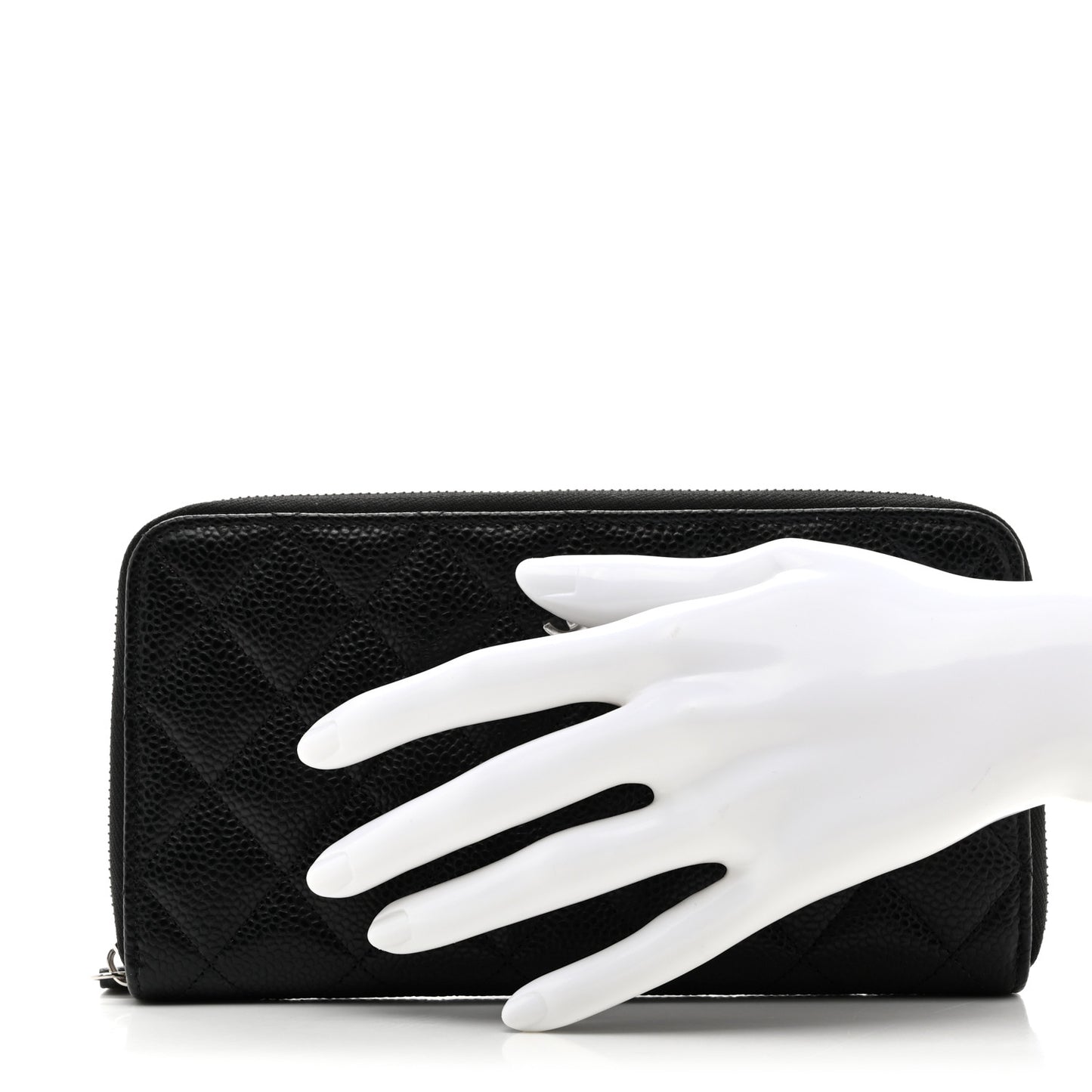 Caviar Quilted Large Gusset Zip Around Wallet Black