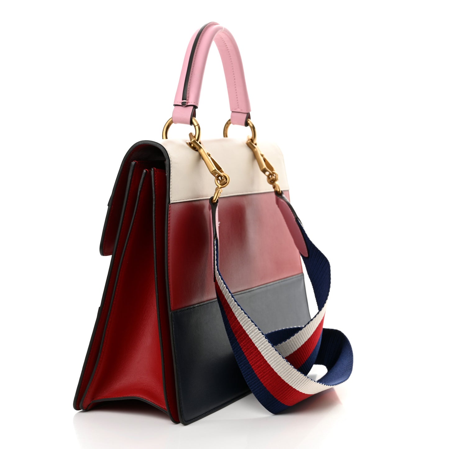 Calfskin Sylvie Web Large Queen Margaret Top Handle Bag Blue Agata Hibiscus Red Mystic White Sugar Pink