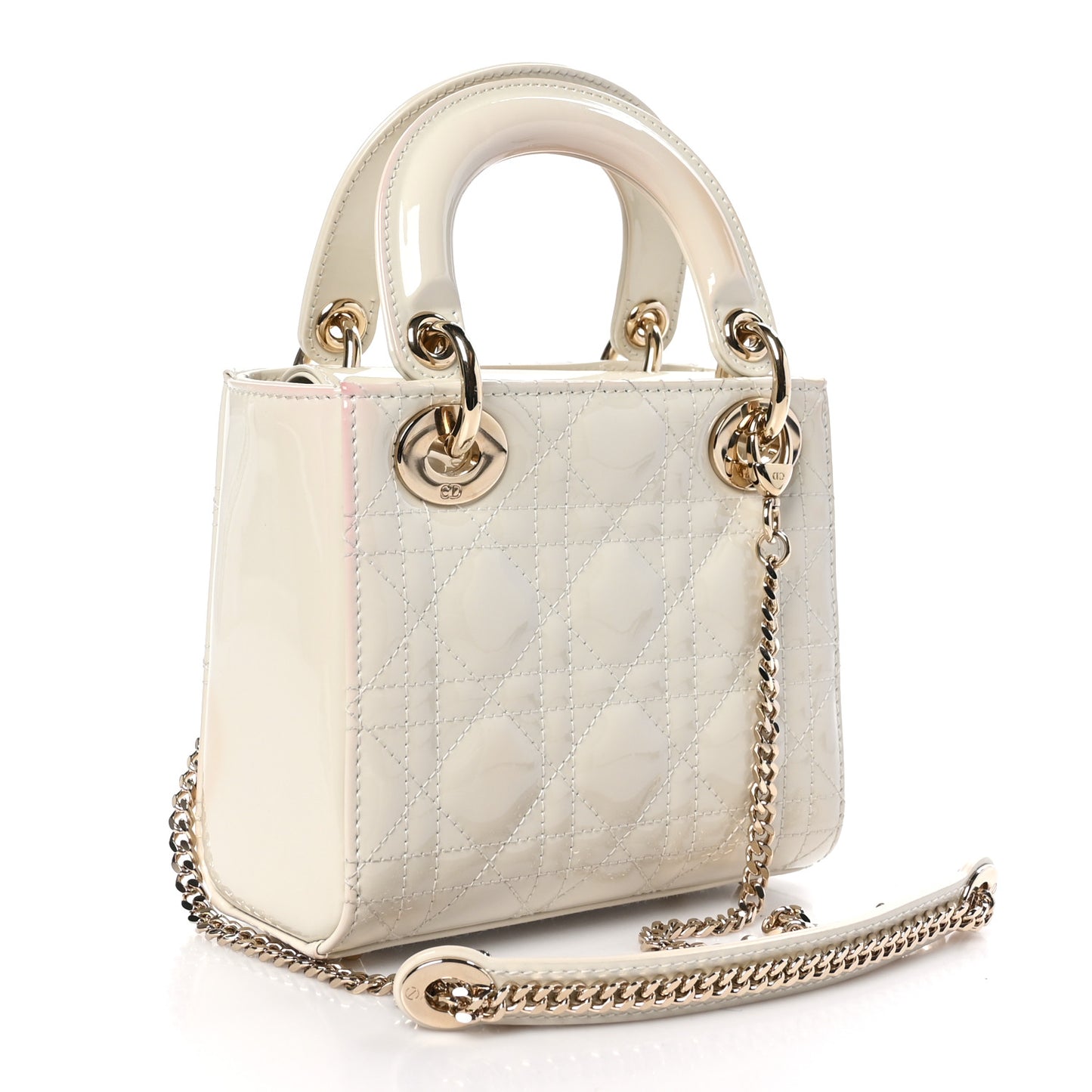 Patent Cannage Mini Lady Dior Latte