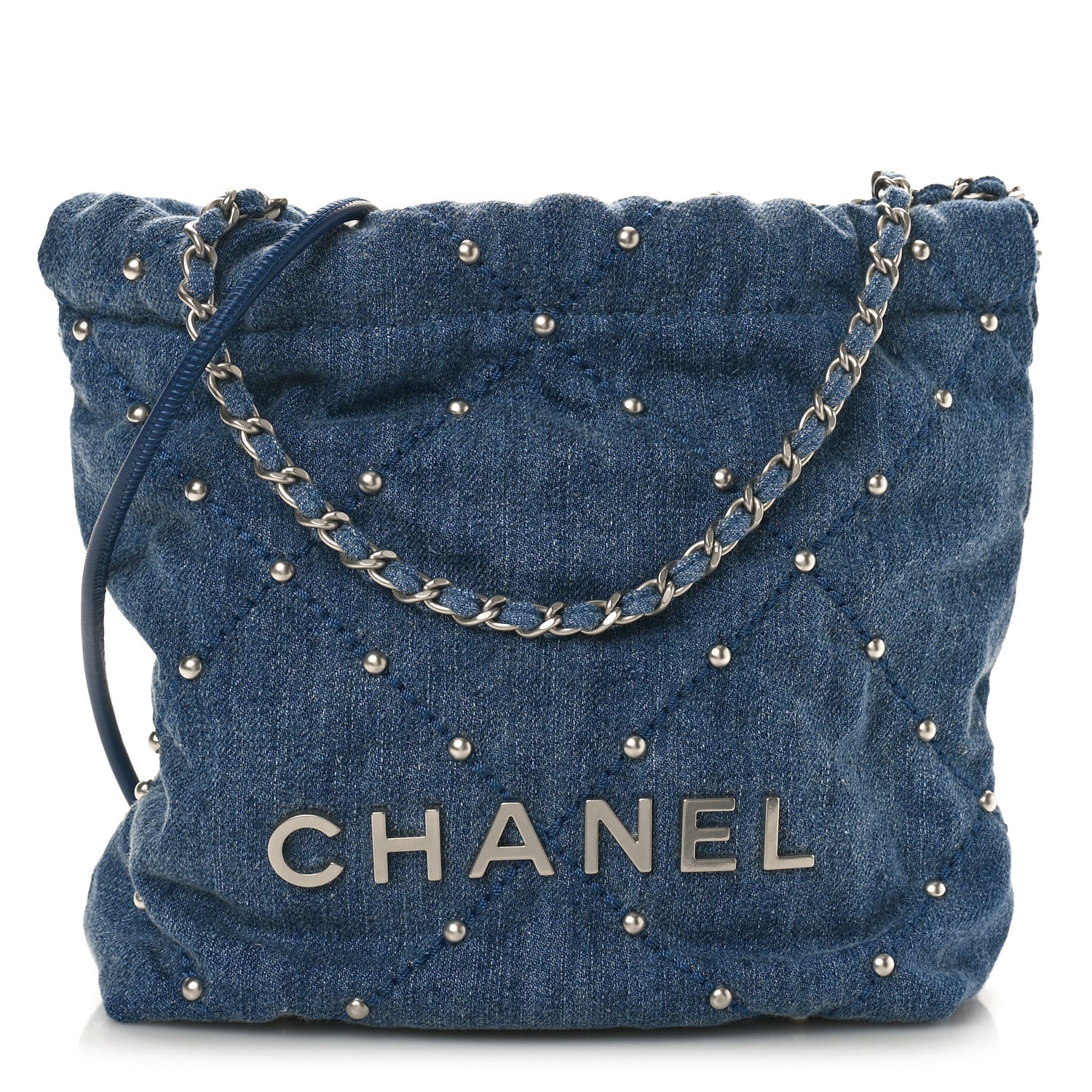Chanel Washed Denim Quilted Studded Mini Chanel 22 Blue 1490910