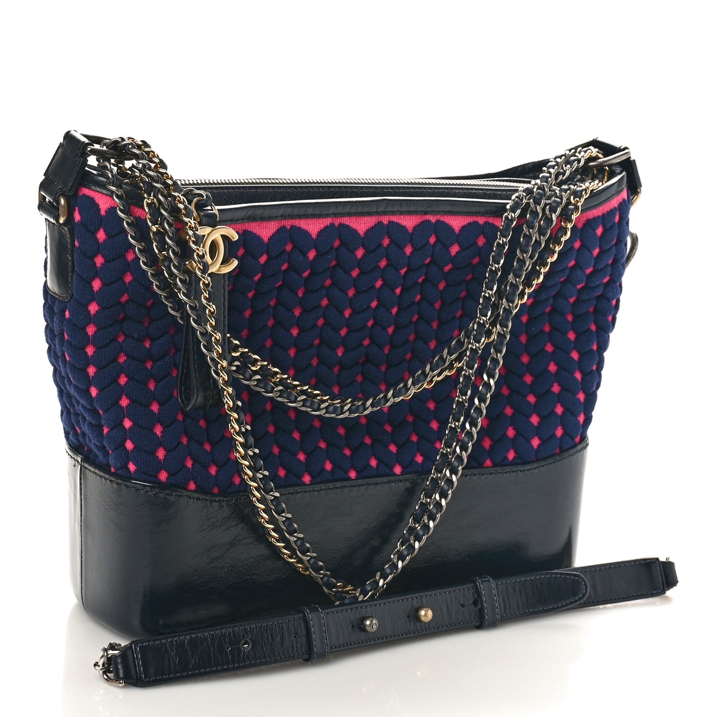 Wool Calfskin Medium Gabrielle Hobo Navy Pink Black