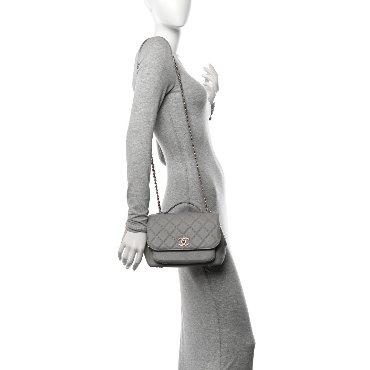 Caviar Quilted Medium Business Affinity Flap Grey