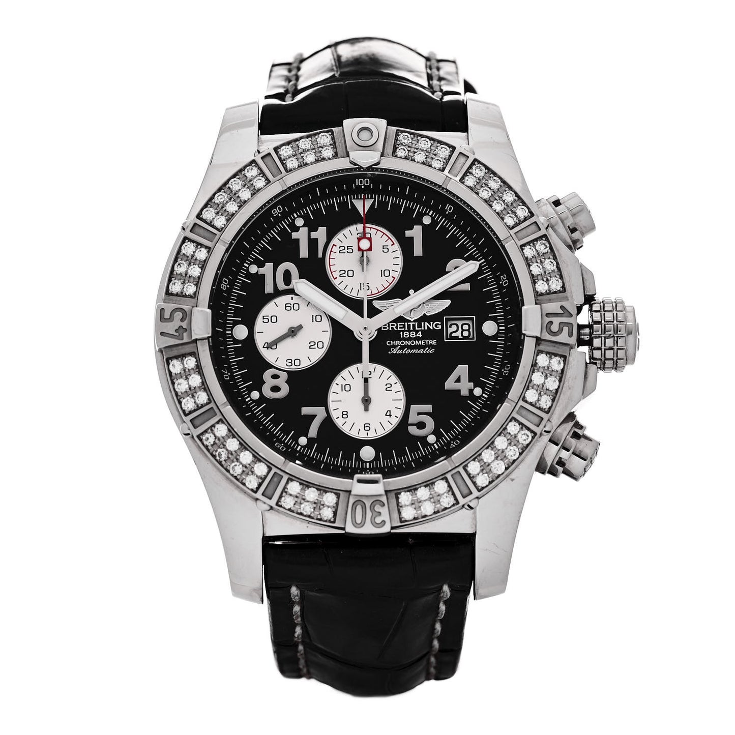 Stainless Steel Alligator Diamond Bezel 48mm Super Avenger Automatic Watch Black A13370