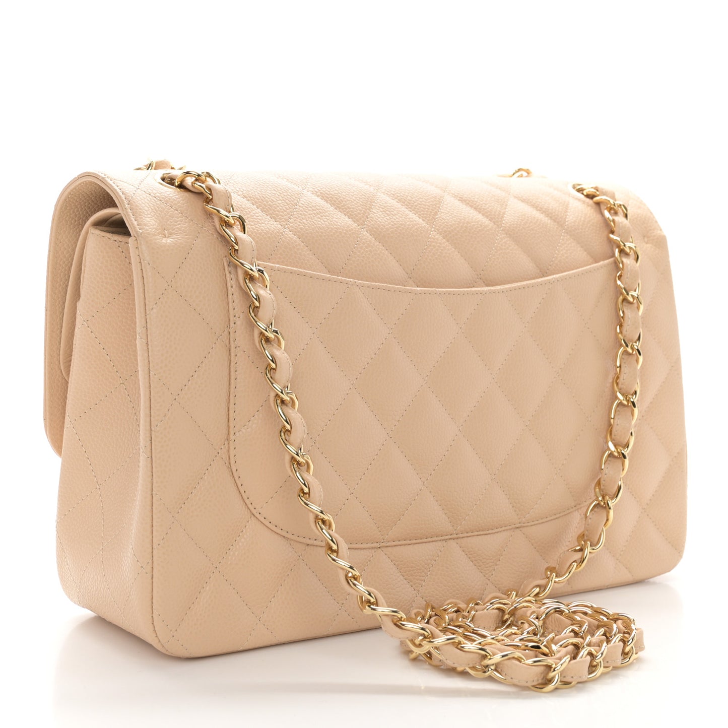Caviar Quilted Jumbo Double Flap Beige Clair