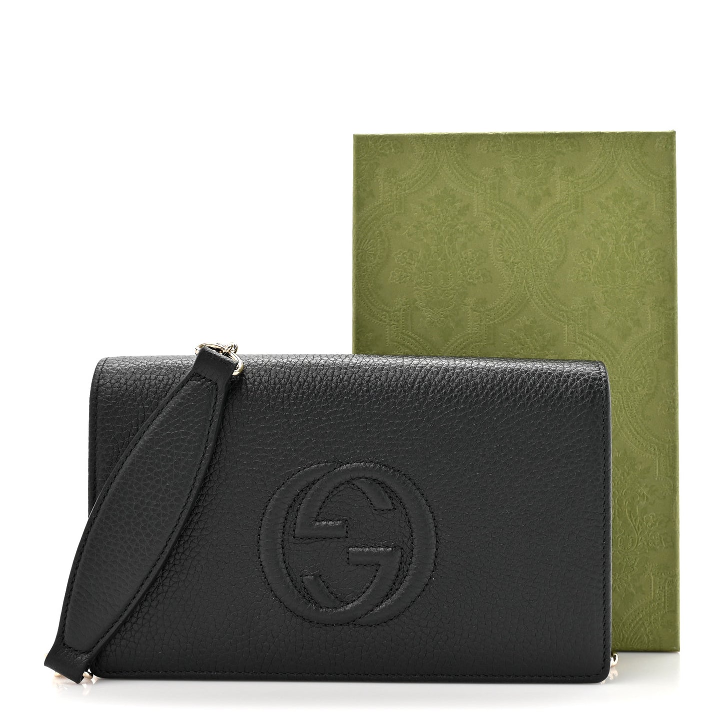 Pebbled Calfskin Soho Wallet On Chain Black