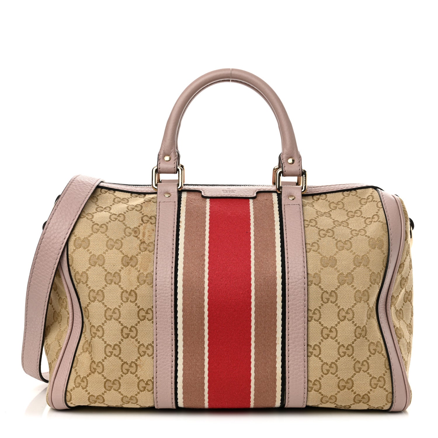 Gucci Monogram Selleria Calfskin Vintage Web Medium Boston New Sand Lilas 1 of 20