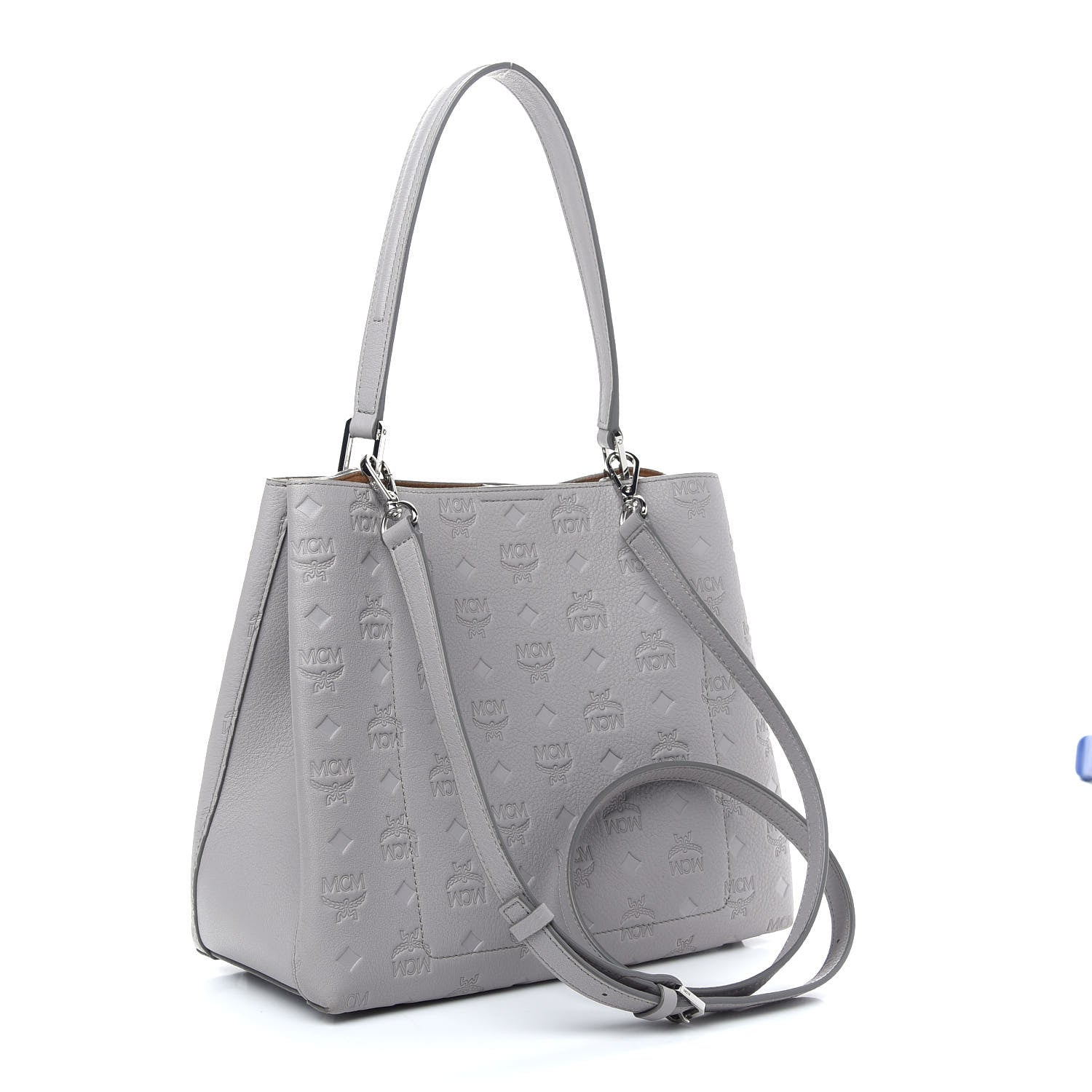 MCM Calfskin Ottomar Monogram Sarah Convertible Hobo Dove 3 of 9